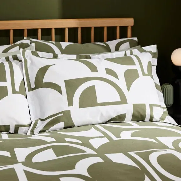 Oxford Pillowcase Geometric Design - Olive