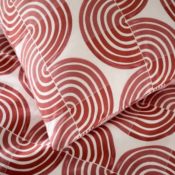 Oxford Pillowcase Geometric Design - Red, Cotton