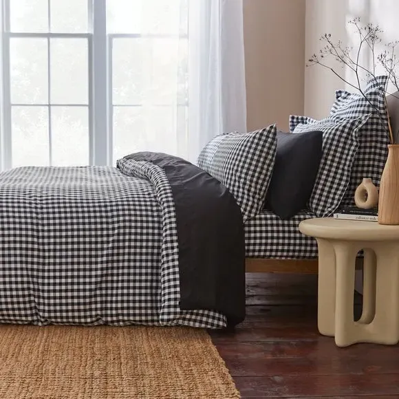 Oxford Pillowcase Gingham Print - Black, Cotton