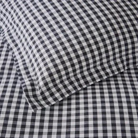 Oxford Pillowcase Gingham Print - Black, Cotton