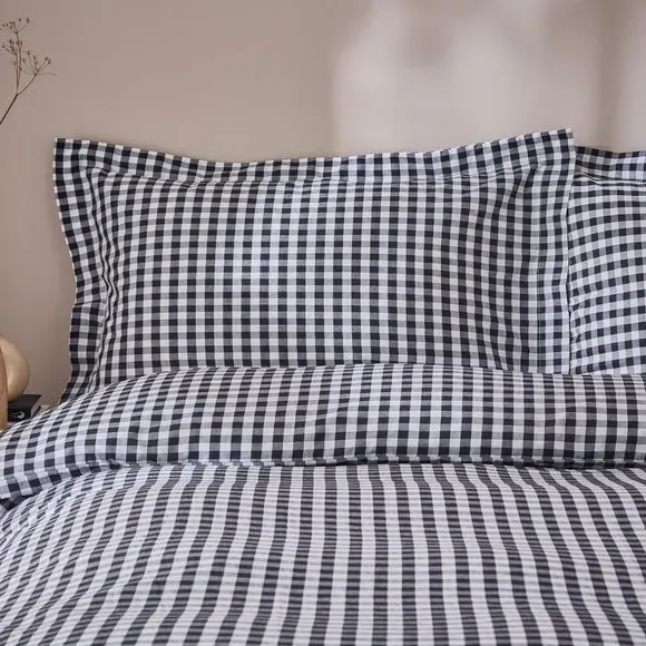 Oxford Pillowcase Gingham Print - Black, Cotton image