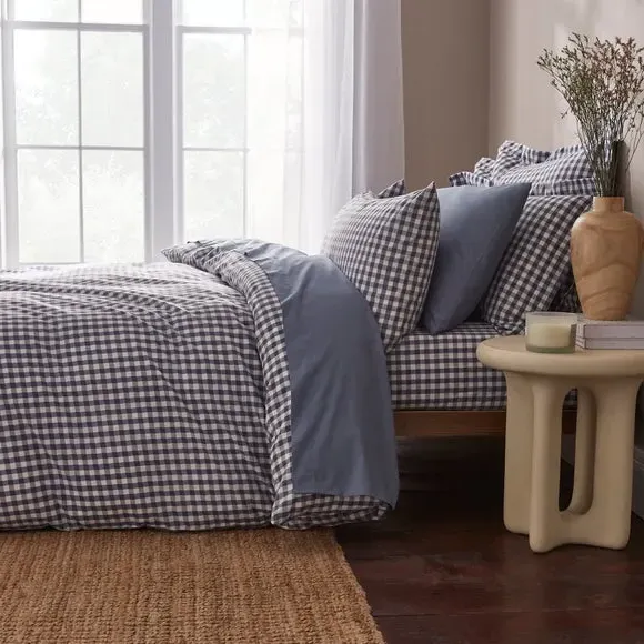 Oxford Pillowcase Gingham Print - Blue, Cotton