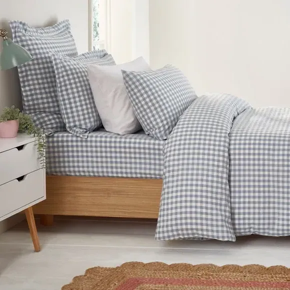 Oxford Pillowcase Gingham Print - Blue, Cotton