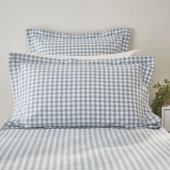 Oxford Pillowcase Gingham Print - Blue, Cotton
