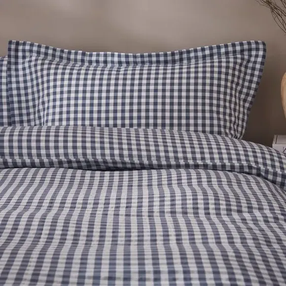 Oxford Pillowcase Gingham Print - Blue, Cotton