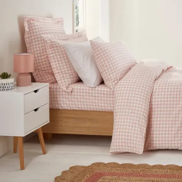 Oxford Pillowcase Gingham Print - Blush, Cotton