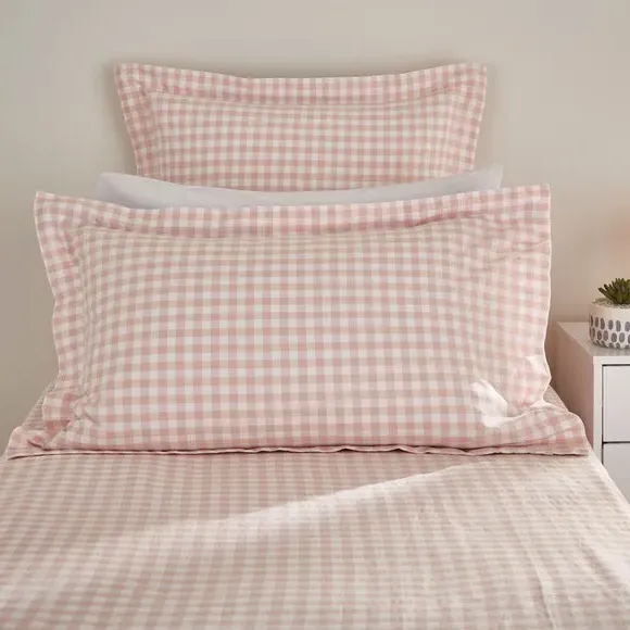Oxford Pillowcase Gingham Print - Blush, Cotton