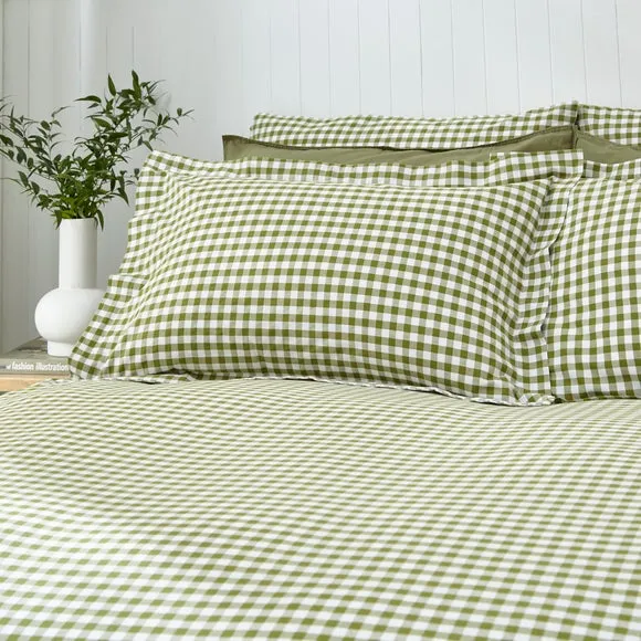 Oxford Pillowcase Gingham Print - Green, Cotton