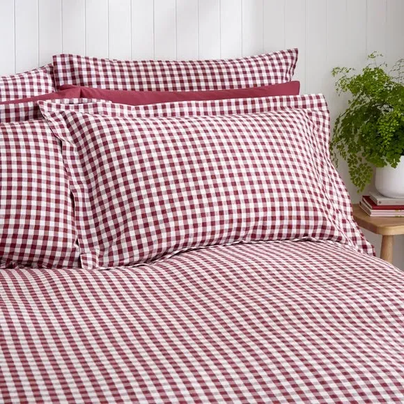 Oxford Pillowcase Gingham Print - Mulberry, Cotton