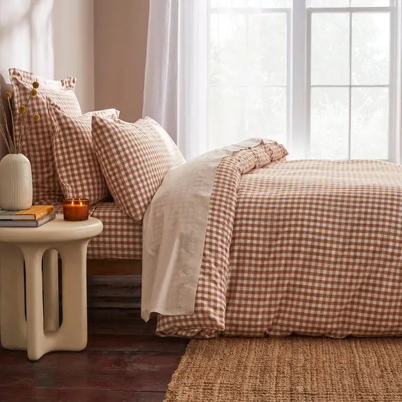 Oxford Pillowcase Gingham Print - Natural, Cotton