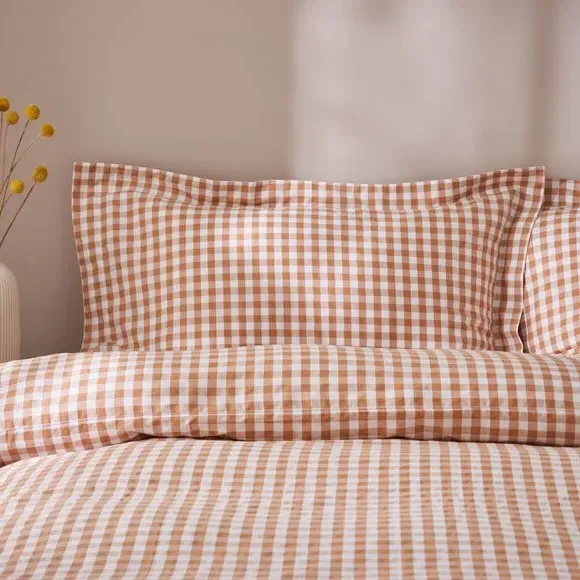 Oxford Pillowcase Gingham Print - Natural, Cotton