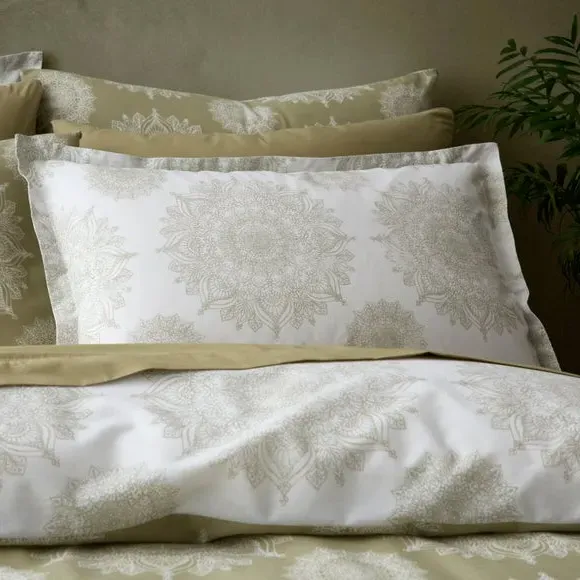 Oxford Pillowcase Mandala Design - Olive, Polycotton image