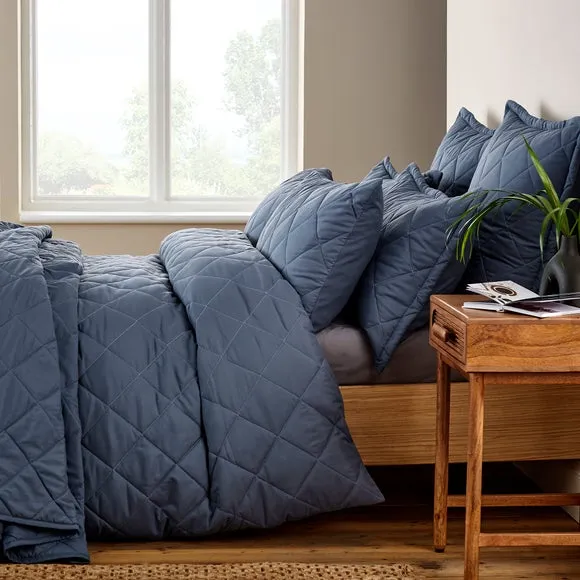 Oxford Pillowcase Quilted - Blue, Microfibre