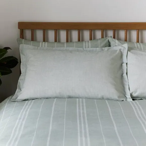 Oxford Pillowcase Striped - Sage, Polycotton