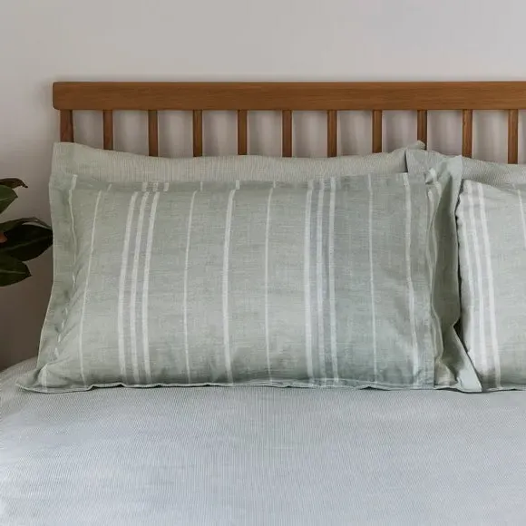 Oxford Pillowcase Striped - Sage, Polycotton image