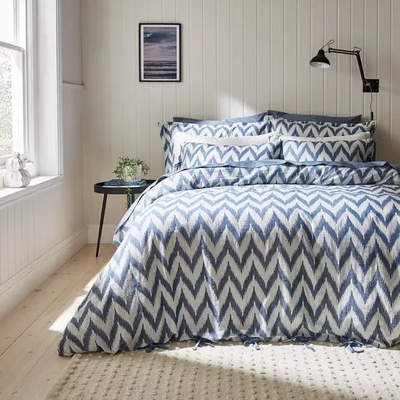 Oxford Pillowcase with Border - Blue, Cotton