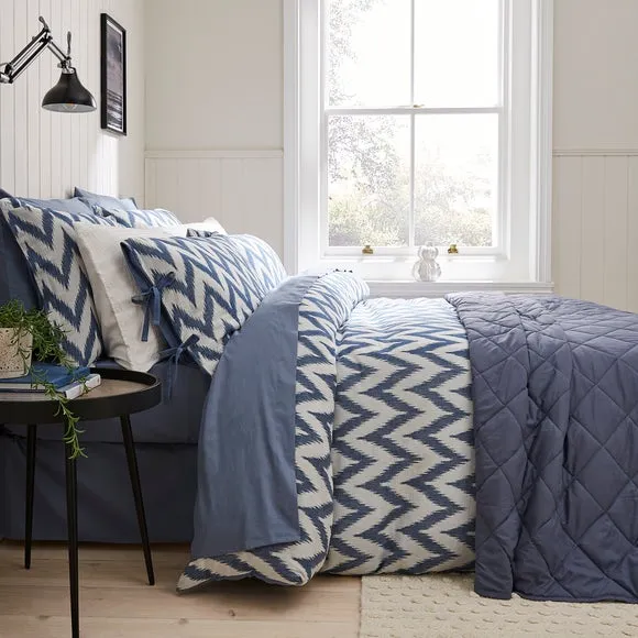 Oxford Pillowcase with Border - Blue, Cotton