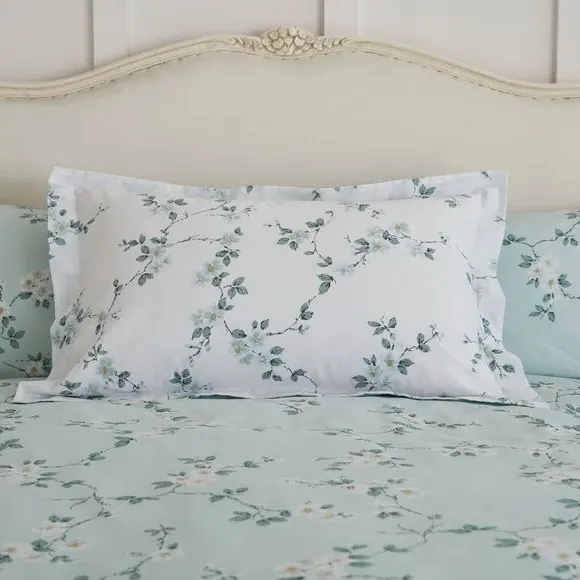 Oxford Pillowcase with Border - Duck Egg, Cotton image