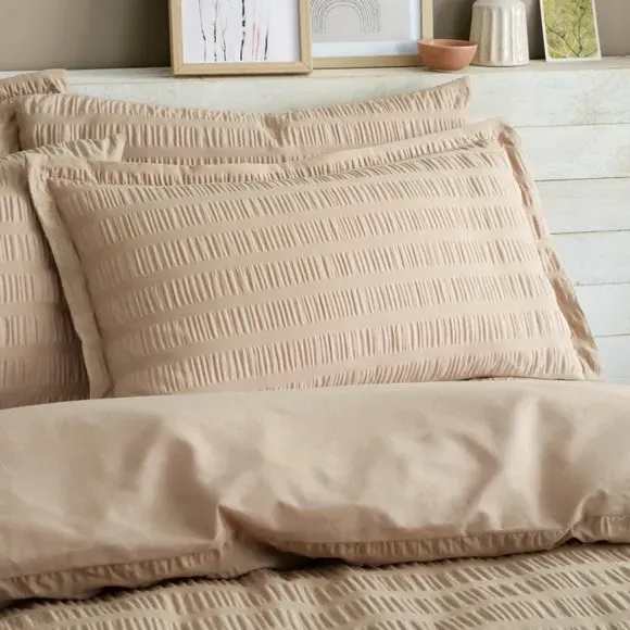 Oxford Pillowcase with Crinkled Texture - Taupe, Cotton
