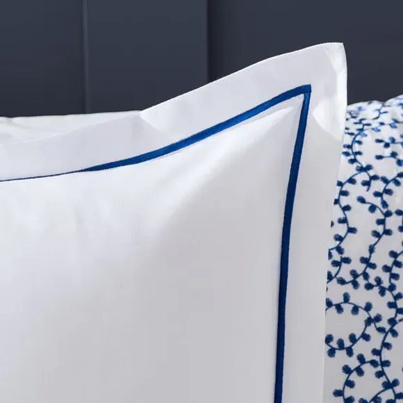 Oxford Pillowcase with Embroidery - Blue, Microfibre