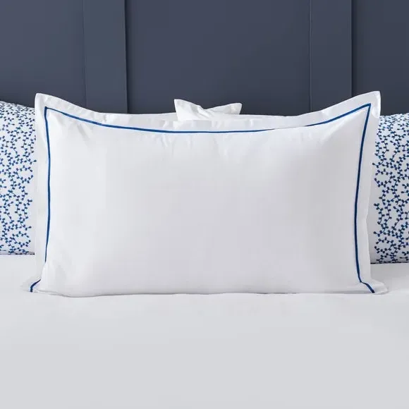 Oxford Pillowcase with Embroidery - Blue, Microfibre image