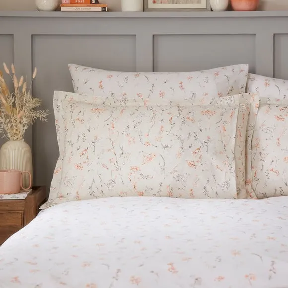 Oxford Pillowcase with Floral Print - Natural, Cotton