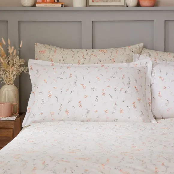 Oxford Pillowcase with Floral Print - Natural, Cotton image