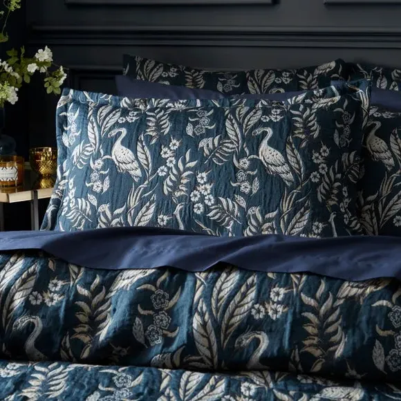 Oxford Pillowcase with Heron Design - Navy