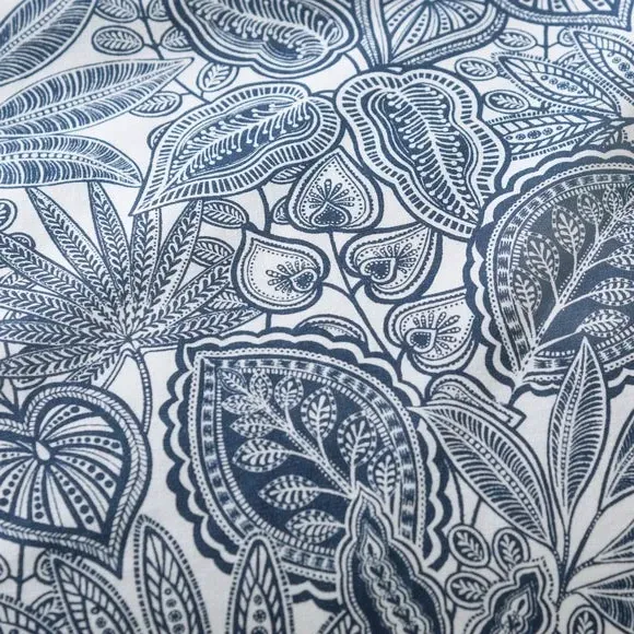 Oxford Pillowcase with Leaf Design - Blue, Cotton