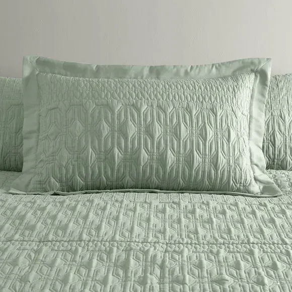 Oxford Pillowcase with Pinsonic Design - Sage
