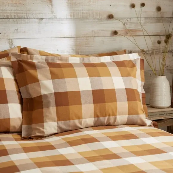 Oxford Pillowcase Woven Check - Caramel, Cotton image