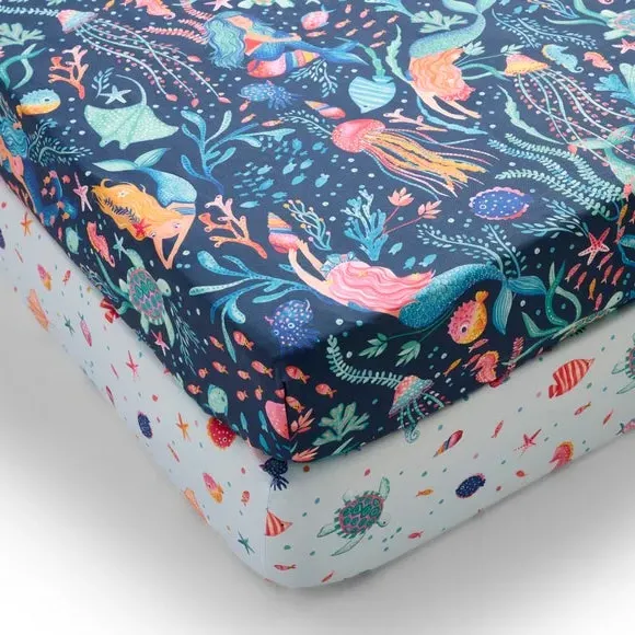 Pack of 2 Fitted Sheets - Blue, Polycotton