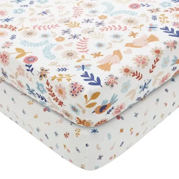 Pack of 2 Fitted Sheets Folk Floral - Cotton