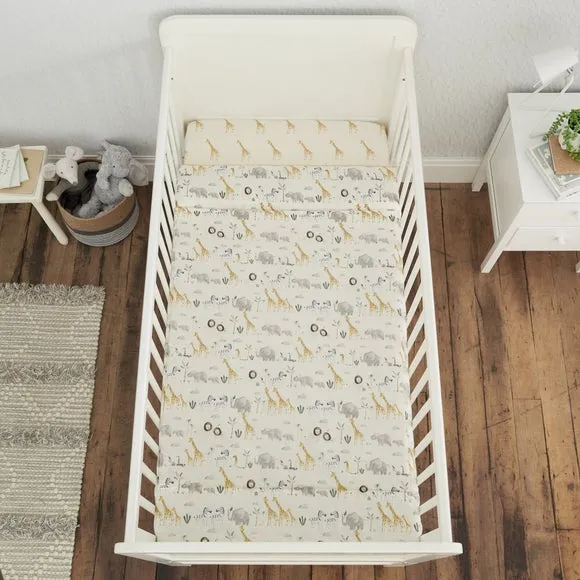 Pack of 2 Fitted Sheets Safari Print - Natural