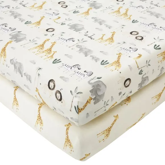 Pack of 2 Fitted Sheets Safari Print - Natural image