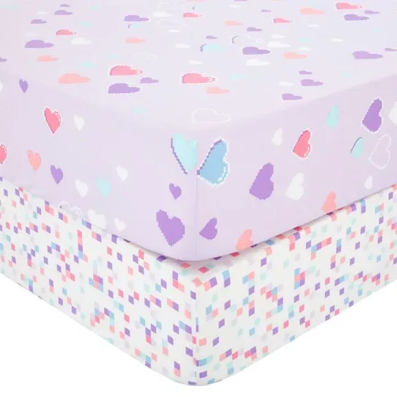 Pack of 2 Single Fitted Sheets - Lilac, Cotton