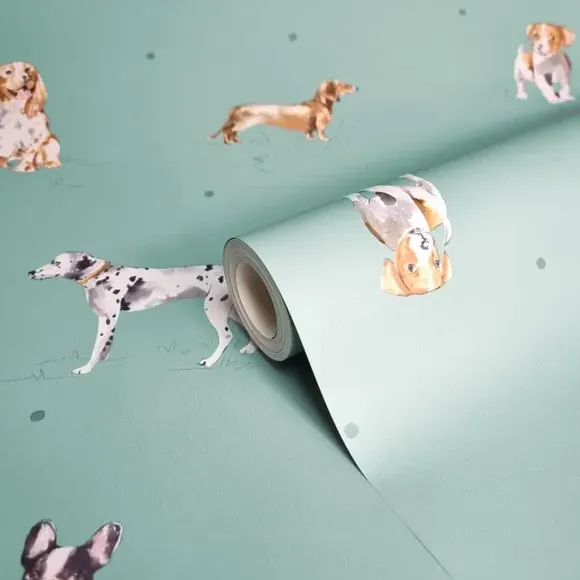 Painted Dogs Wallpaper - Green, Paper