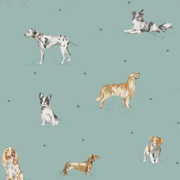 Painted Dogs Wallpaper - Green, Paper