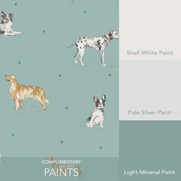 Painted Dogs Wallpaper - Green, Paper