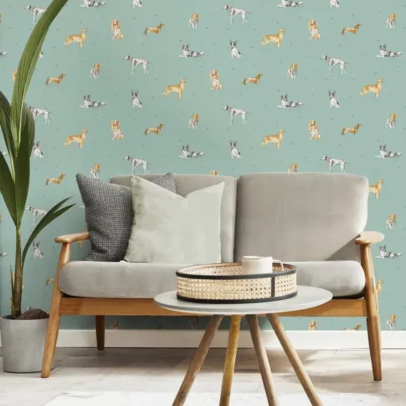 Painted Dogs Wallpaper - Green, Paper