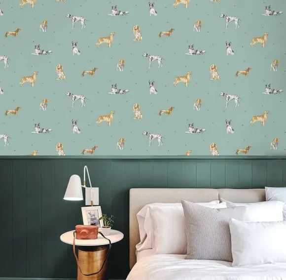 Painted Dogs Wallpaper - Green, Paper image