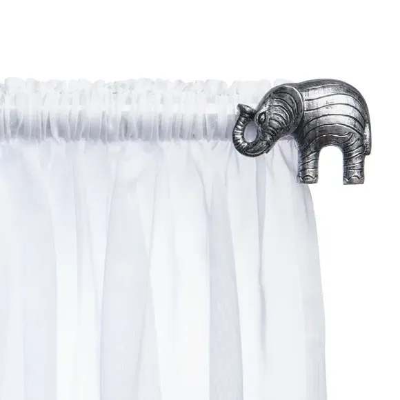 Pair Curtain Finials Elephant Design - Chrome