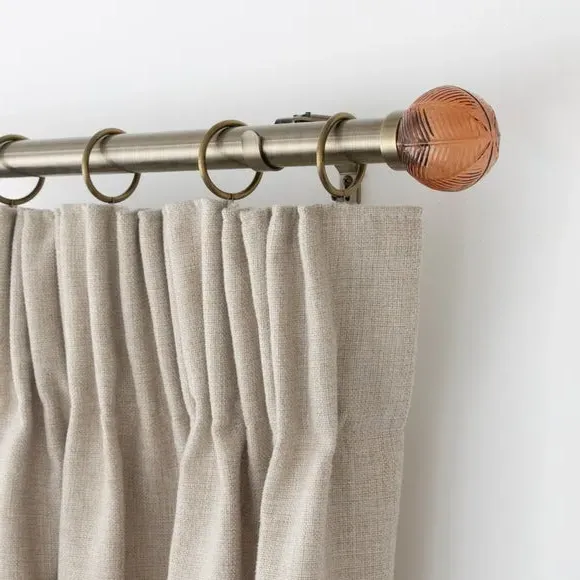 Pair Curtain Finials with Ribbed Detail - Brass