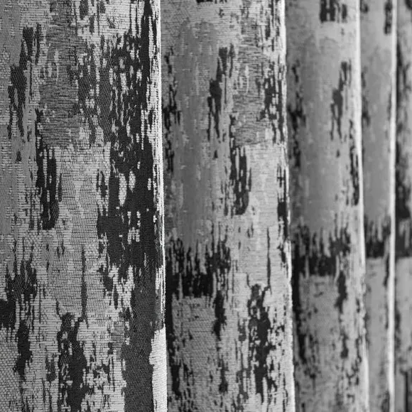 Pair Eyelet Curtains Abstract Design - Charcoal