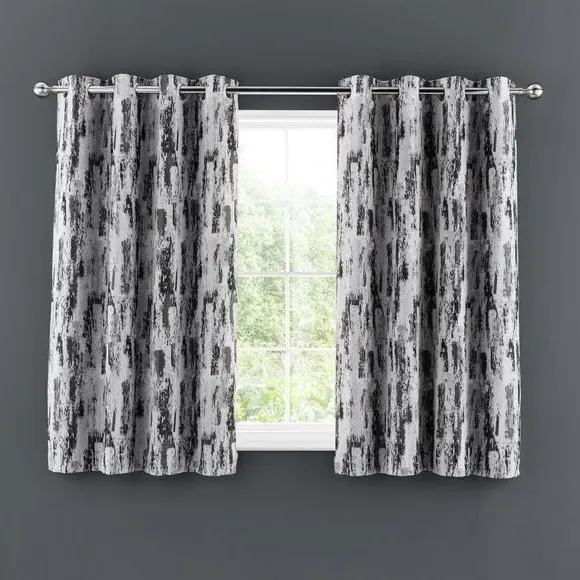 Pair Eyelet Curtains Abstract Design - Charcoal