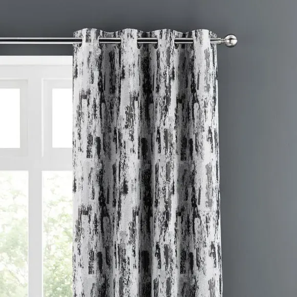 Pair Eyelet Curtains Abstract Design - Charcoal image