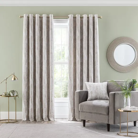 Pair Eyelet Curtains Abstract Design - Ivory