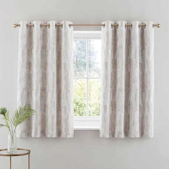 Pair Eyelet Curtains Abstract Design - Ivory