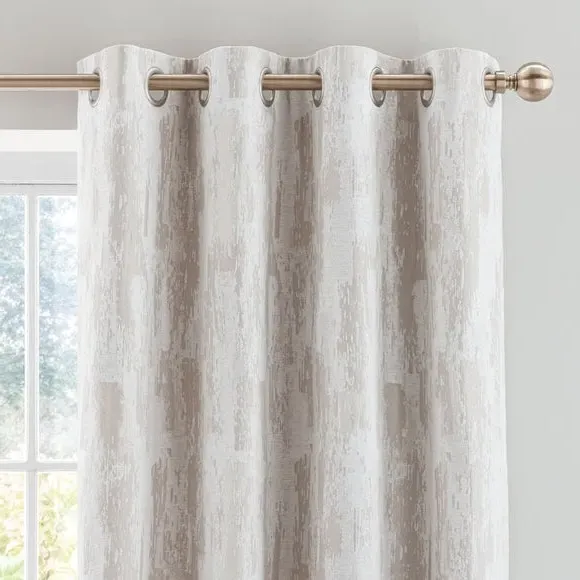 Pair Eyelet Curtains Abstract Design - Ivory