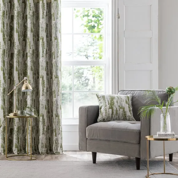 Pair Eyelet Curtains Abstract Design - Moss Green